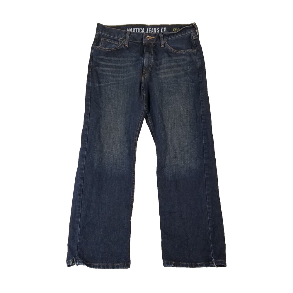 Nautica jeans men's 34x30 loose straight baggy blue denim pants flawed